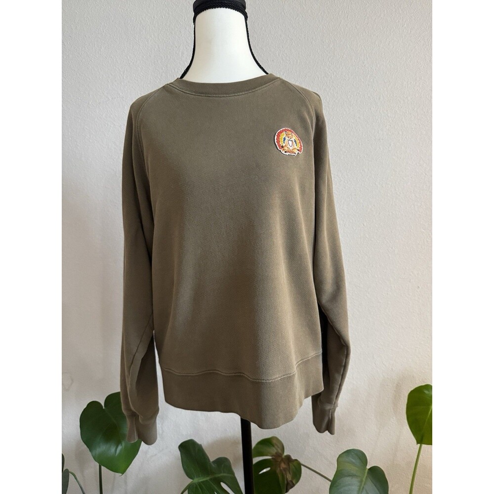 Maison Kitsune Yoga Fox Patch Sweatshirt L Olive Green 100% Cotton Crewneck
